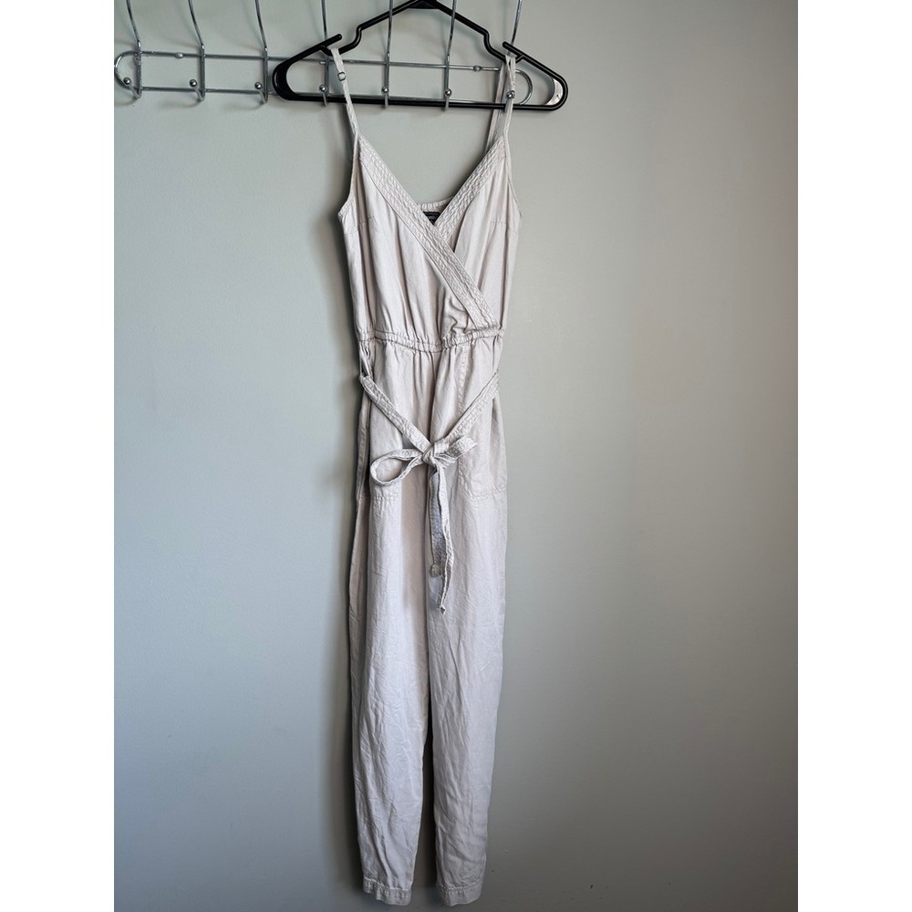 Abercrombie & Fitch Lyocell Cross Front Jumpsuit XS Boho Coastal Beige Vacation